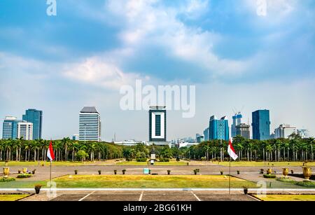 Blick auf Jakarta vom Monas Park - Indonesien Stockfoto