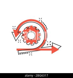 Agile Ikone im Comic-Stil. Flexible Cartoon Vektor-Illustration auf weißem isolierten Hintergrund. Pfeilzyklus Splash-Effekt Geschäftskonzept. Stock Vektor