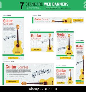 Sieben Web-Banner - Gitarrenkurse Stock Vektor