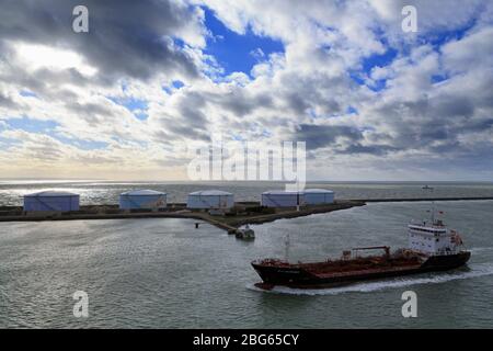 Schiff in Le Havre Port, Normandie, Frankreich, Europa Stockfoto