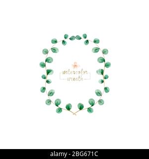 Entzückende Blumenrahmen. Niedliche Sammlung von Aquarellkränzen aus handgezeichneten Blättern und Blumen. Vintage Set für Einladungen. Speichern Sie die Datumskarten Stockfoto