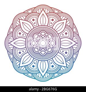 Buntes Blumen-Mandala. Arabisch, indisch, asiatisch bedruckbares Dekorelement isoliert auf weiß. Vektorgrafik Stock Vektor