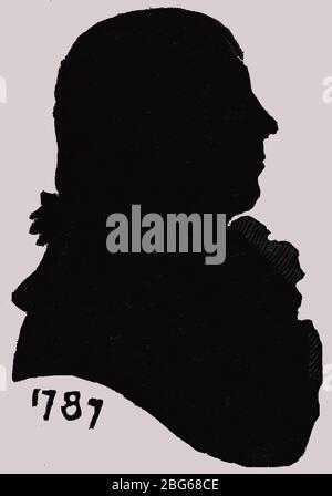 Eine Silhouette aus dem Leben von Robert Burns (1759 – 1796), geschnitten 1787. Es wird gesagt, um eine "wahre Ähnlichkeit" zu sein.Burns war auch bekannt als der National Bard, Bard von Ayrshire und der Plowman Dichter. Er ist der bekannteste der Dichter, die in der schottischen Sprache und schottischen Dialekt geschrieben haben, seine bekanntesten Lieder und Gedichte, oft in Hogmanay (31. Dezember) aufgeführt sind - "Auld lang Syne", "Scots Wha Hae", "Tam o" Shanter" und (meine Liebe ist wie) "A Red, Rote Rose“. Burns war ein Freimaurer. Schotten auf der ganzen Welt feiern Burns Nacht zum Jahrestag seiner Geburt, dem 25. Januar. Stockfoto