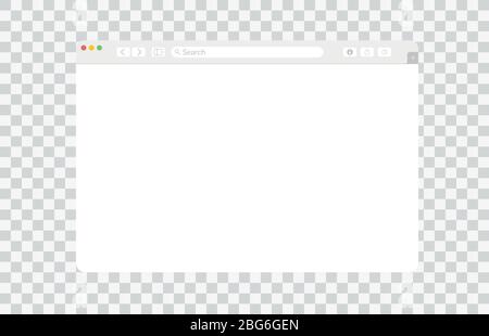 Leeres Browserfenster auf transparentem Hintergrund. Leere Webseite Mockup mit Symbolleiste. Anzeige, Panel. vektor eps 10 Stock Vektor