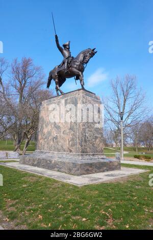 Statue von Andrzej Tadeusz Bonawentura Kościuszko, im Kosciuszko Park, Milwaukee Wisconsin. Stockfoto