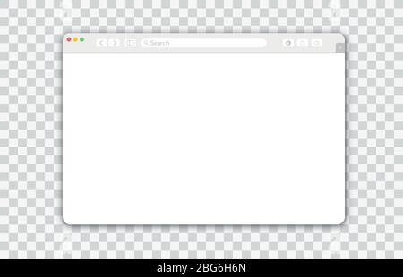 Leeres Browserfenster auf transparentem Hintergrund. Leere Webseite Mockup mit Symbolleiste. Anzeige, Panel. vektor eps 10 Stock Vektor