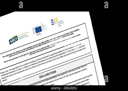 Abschnitt des Antragsformulars für das Working Capital Business Loan Scheme, das zur Finanzierung von Working Capital in Irland während der Covid-19-Pandemie bestimmt ist Stockfoto