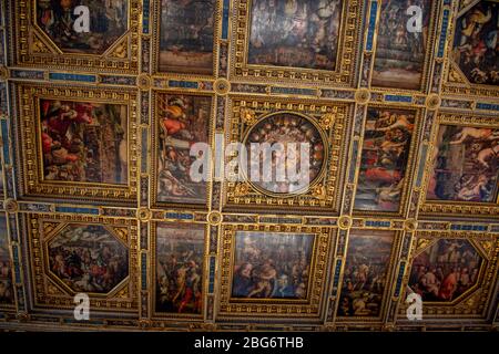 Florenz Italien 23. Februar 2020: Innenraum des Palazzo Vecchio Sitz des stadtrates von Florenz mit seinen wunderbaren Werken der antiken Kunst Stockfoto