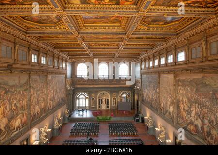 Florenz Italien 23. Februar 2020: Innenraum des Palazzo Vecchio Sitz des stadtrates von Florenz mit seinen wunderbaren Werken der antiken Kunst Stockfoto