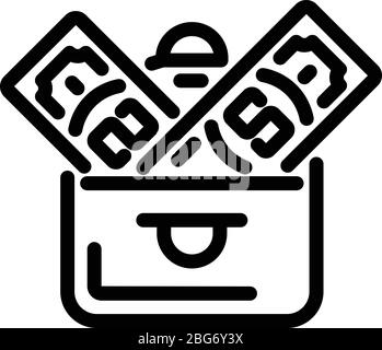 Geldbörse und Dollar-Symbol, Outline-Stil Stock Vektor