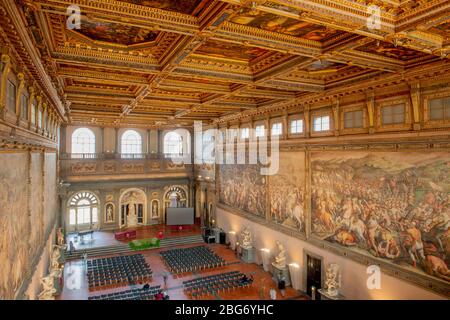 Florenz Italien 23. Februar 2020: Innenraum des Palazzo Vecchio Sitz des stadtrates von Florenz mit seinen wunderbaren Werken der antiken Kunst Stockfoto