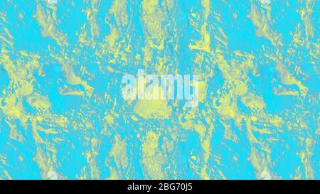 Heller, fleckiger türkisfarbener Aquamarin- und gelber Hintergrund, Textur Stein 16 auf 9 Panorama-Hintergrund Stockfoto