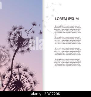Mode Löwenzahn Blume Banner oder Poster Design. Blumenkonzept. Vektorgrafik Stock Vektor