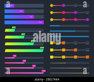 hud-Schnittstellenelemente werden heruntergeladen. Futuristische Fortschritt Lade Balken Vektor-Set isoliert. Interface Download Bar, laden und herunterladen pro Stock Vektor