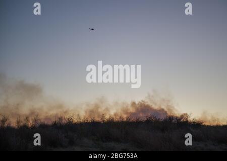 Kilpatrick Hills, Duntochter, Glasgow, Großbritannien. April 2020. Im Bild: Riesige Rauchwolken aus einem massiven Waldfeuer mit massiven Flammen auf den Kilpatrick-Hügeln in Glasgow. Quelle: Colin Fisher/Alamy Live News Stockfoto