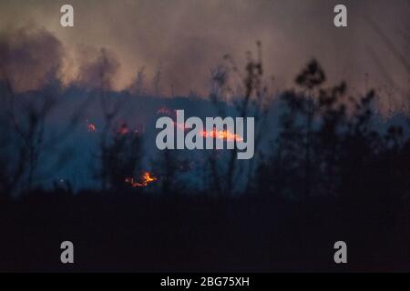 Kilpatrick Hills, Duntochter, Glasgow, Großbritannien. April 2020. Im Bild: Riesige Rauchwolken aus einem massiven Waldfeuer mit massiven Flammen auf den Kilpatrick-Hügeln in Glasgow. Quelle: Colin Fisher/Alamy Live News Stockfoto