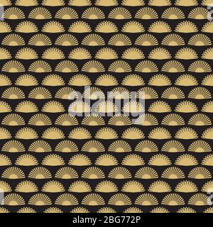 Gold Hand Fan Hintergrund nahtloses Muster-Design. Abstrakte geometrische Fans Textur. Vektorgrafik Stock Vektor