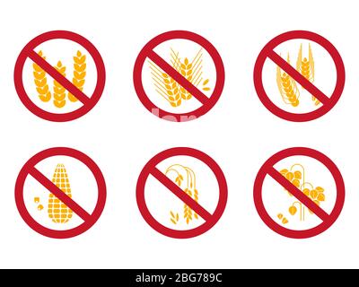 Grains freie Symbole gesetzt. Glutenfrei, Reis frei, Mais frei Symbole auf weißem Hintergrund isoliert. Vektorgrafik Stock Vektor