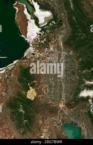 Hochauflösendes Bild von Salt Lake City in Utah, USA - enthält modifizierte Copernicus Sentinel-Daten (2019) Stockfoto