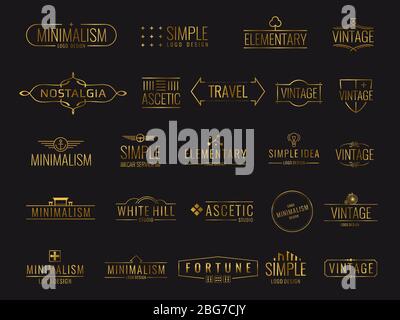 Vintage minimal Vektor-Logos mit einfachen Formen. Moderne goldene Luxusembleme für Shopping Tag Illustration Stock Vektor