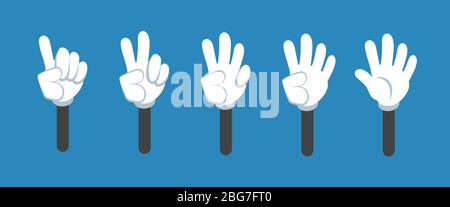 Cartoon Zählen Hand mit Zahl Gesten isoliert gesetzt. Countdown mit Fingern Vektorsymbole. Cartoon Hand Zahl Finger Illustration Stock Vektor