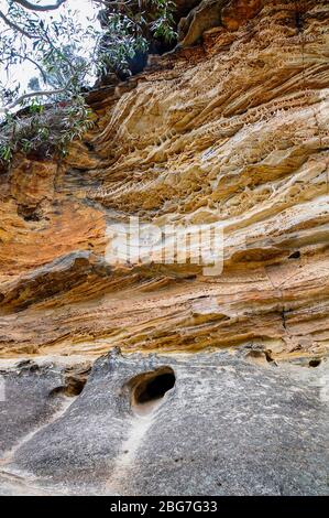 Wind erodierte Höhle in der Nähe von Anvil Rock und Blackheath Blue Mountains New South Wales Australien Stockfoto