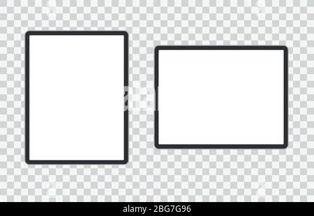 Horizontale und vertikale schwarze Tablet-Computer-Modell isoliert auf weißem Hintergrund - Vorderansicht. Vektorgrafik eps10 Stock Vektor