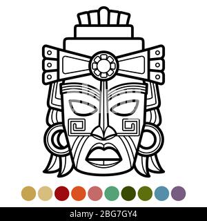 Mexikanische, afrikanische, azteken Maske Malvorlagen. Kultur Ethnisches Gesicht. Vektorgrafik Stock Vektor
