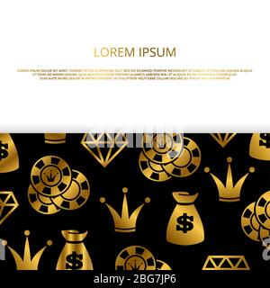 Luxus Casino Banner Poster Vorlage mit goldenen Spielelementen. Vektorgrafik Stock Vektor