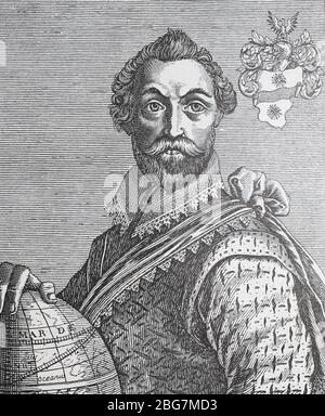 Sir Francis Drake war ein englischer Kapitän, Privatmann, Sklavenhändler, Pirat, Marineoffizier und Entdecker der elisabethanischen Ära. Stockfoto