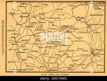 Europa, Deutschland, Frankreich, Deutsch-Französischer Krieg, Plan des Gebietes westlich Le Mans , Motiv aus : ' der Krieg zwischen Frankreich und Deutschland in den Jahren 1870-1871 ' , von J. Scheibert, Verlag von W. Pauli´s Nachfolger ( H. Jerosch ) , Berlin, 1895 . / Europa, Deutschland, Frankreich, französisch-preußischer Krieg, Plan des Westens von Le Mans, Bild aus: ' der Krieg zwischen Frankreich und Deutschland in den Jahren 1870-1871 ' ( der Krieg zwischen Frankreich und Deutschland 1870-1871 ) , von J. Scheibert , Verlag W. Pauli´s Nachfolger ( H. Jerosch ) , Berlin, 1895 . Stockfoto