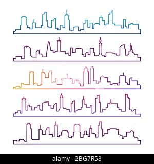 Umriss städtischen Vektor Stadtbild gesetzt isoliert. Bunte Skyline City Linie Silhouetten isoliert auf weißen Illustration Stock Vektor