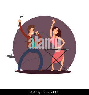 Cartoon Charakter männliche Sängerin und weibliche Pianistin Vektor Design-Symbol isoliert Illustration Stock Vektor