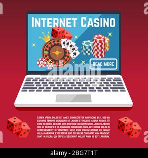 Internet Casino Seite Vorlage mit Würfel, Poker, Karten. Web Poker und Glücksspiel Illustration Stock Vektor