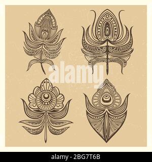 Vintage Mandala Stil Federn Sammlung isoliert Vektor Illustration Retro-Set Stock Vektor