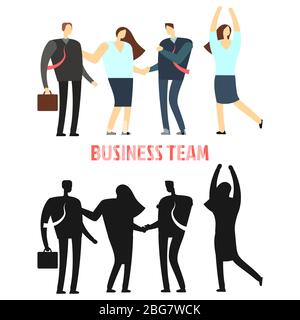 Frau und Mann Business Team isoliert auf weißem Hintergrund. Flache und Silhouette Geschäftsleute. Vektorgrafik Stock Vektor