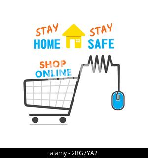 Bleib zu Hause Bleib sicher Shop online Konzept Design Stock Vektor