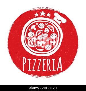 Pizzeria Label Design auf Grunge Banner isoliert auf weiß. Vektorgrafik Stock Vektor