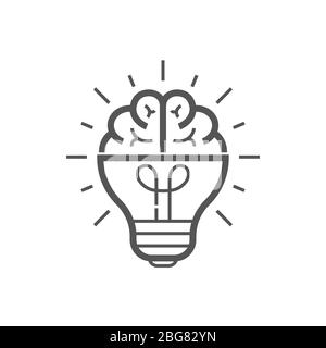 Symbol für eine Idee des Gehirns. Glühbirne mit Gehirn Vektor Liner-Symbol, Idee Konzept. Bearbeitbare Kontur. EPS 10 Stock Vektor