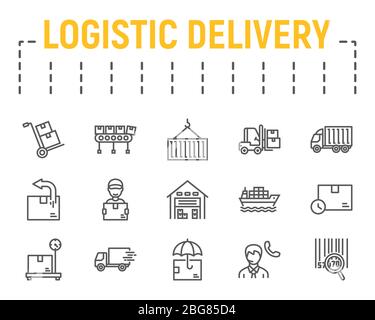 Logistik Versand Linie Icon Set, Lieferung Symbole Sammlung, Vektor-Skizzen, Logo Illustrationen, Logistik Lieferung Icons, Versand Zeichen linear Stock Vektor