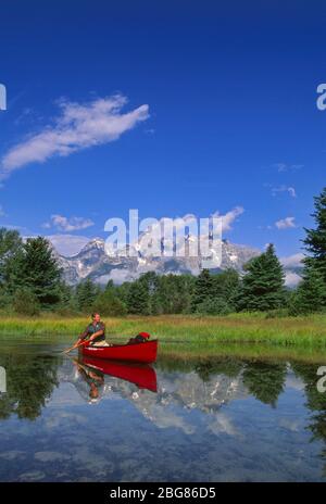 Kanufahren auf dem Snake River, Grand Teton National Park, WY USA Stockfoto