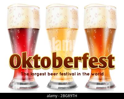 Realistische Gläser Bier Vektor Illustration. Oktoberfest Banner Vorlage isoliert auf weißem Hintergrund Stock Vektor