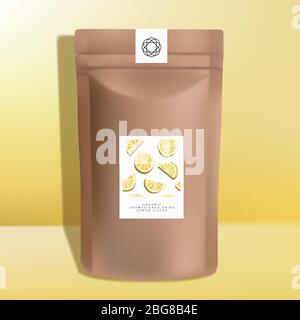 Vector Kraftpapier Reißverschlussbeutel oder Beutel Verpackung, getrocknete Zitronenscheiben Snack Design Stock Vektor
