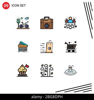 Moderne Set von 9 Filledline flache Farben und Symbole wie Einkaufen, Finanzen, Gruppe, Kreditkarte, Business editierbare Vektor Design-Elemente Stock Vektor