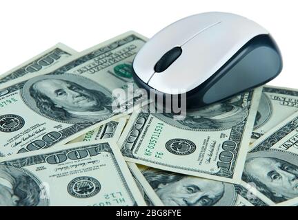 Computer-Maus auf Dollar Nahaufnahme Stockfoto