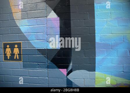 Toilettenschild im Brisbane Powerhouse, New Farm, Brisbane, Queensland, Australien. Stockfoto