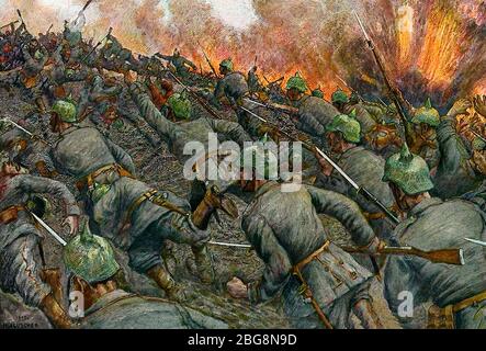 Angriff – (Darstellung deutscher Truppen) im Ersten Weltkrieg - Hans Baluschek Stockfoto