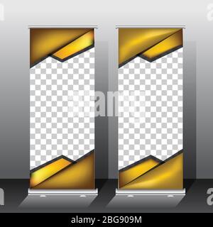 goldene Farbe Roll-up Banner Vorlage, Vektor-Illustration Stock Vektor
