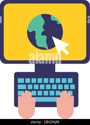 Desktop mit Earth Planet Flat Style Icon Stock Vektor