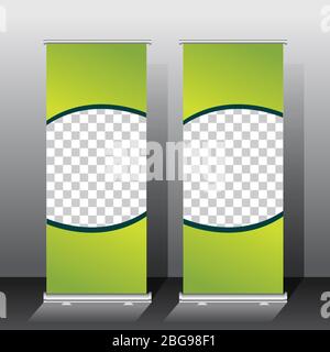 Roll-up Banner Vorlage Design. Grüne Farbschema. Für Präsentation oder Promotion mit Raum Bild. vektor-Illustration. Stock Vektor